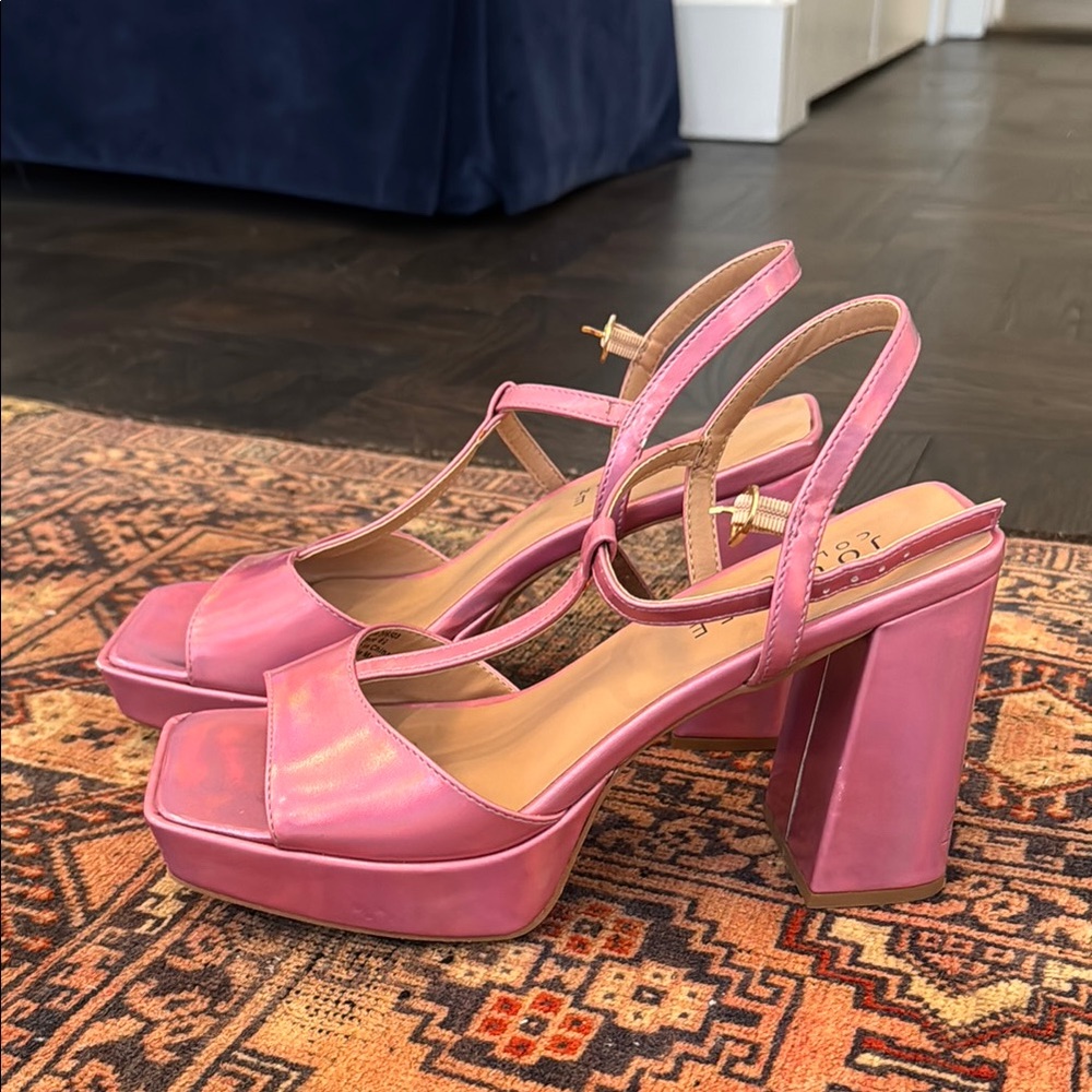 Metallic Pink Block Heels